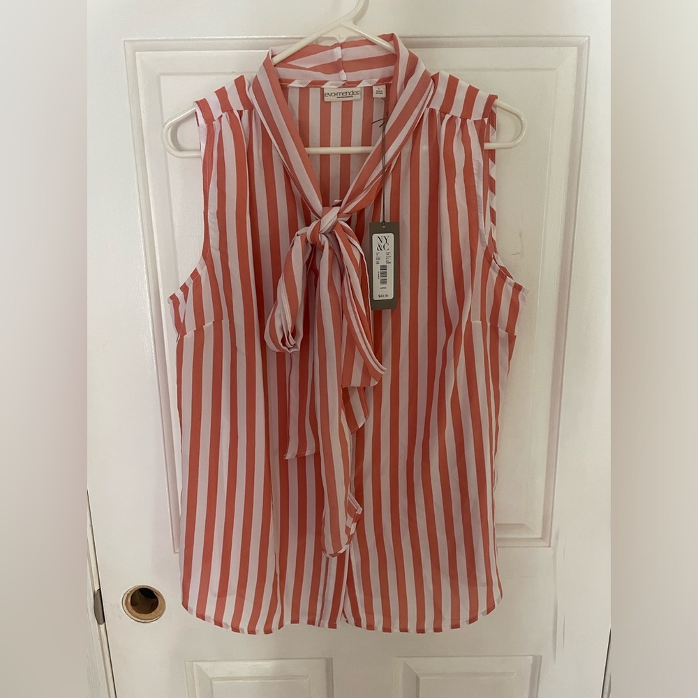 NWT Eva Mendez by NY and Co striped, sleeveless bow blouse
